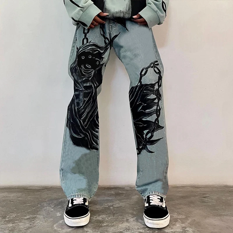 DiZNEW Denim Manufacturer Wholesale Custom High Quality Printing Design Baggy Straight Leg Jeans For Men manufacture