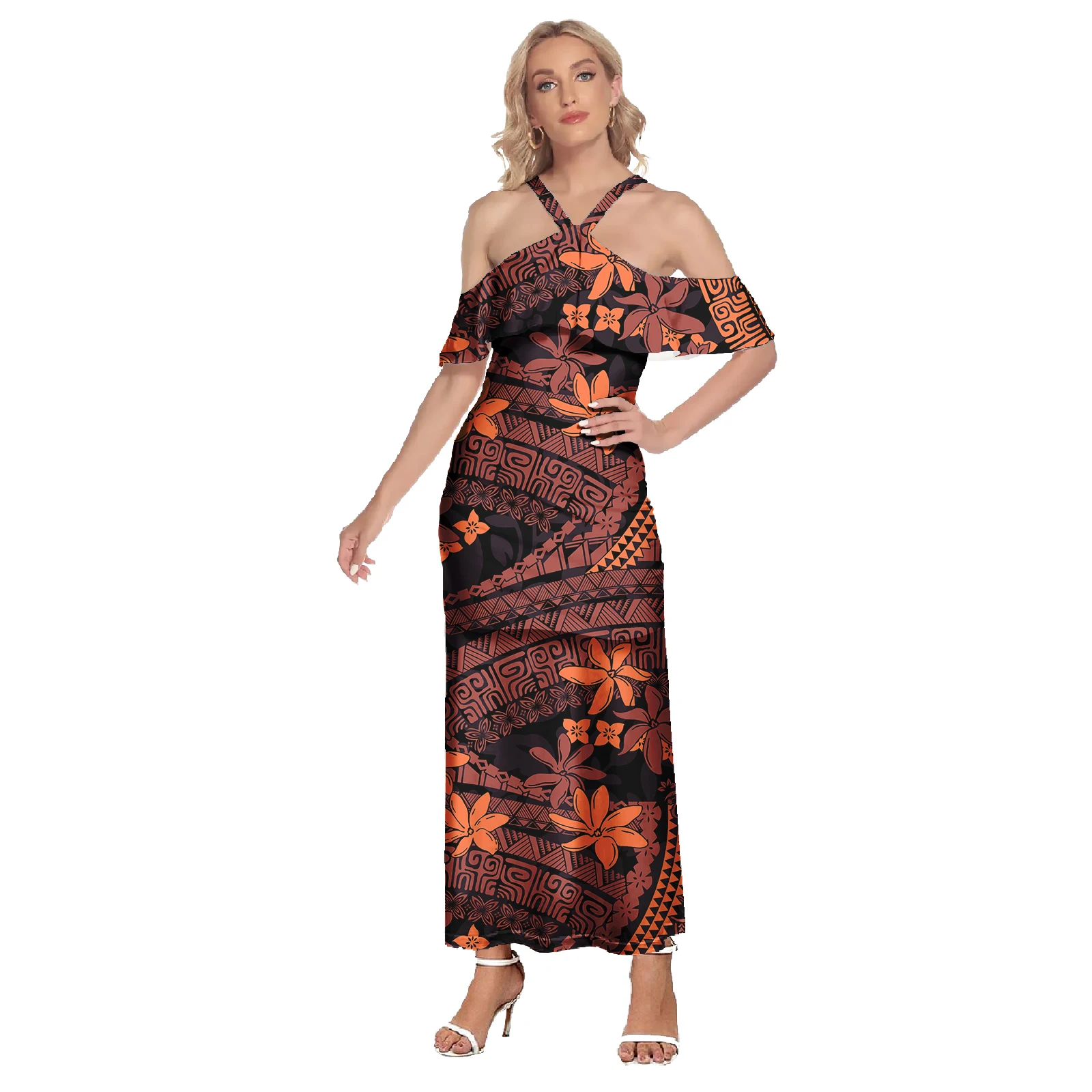 Wholesale Latest Tribal Clothing Off Houlder Amoan Puletasi Dresses for Women Custom Print Evening Party Puletasi Amoa et Polynesian Amoa Puletasi