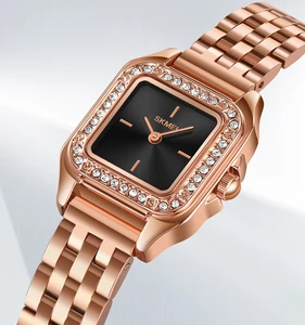 SKMEI 2181 Rose Gold Diamond Waterproof Watch Women's Stainless Steel Luxury Quartz Movement 3ATM OEM ODM Service Watch