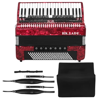 HK LADE 41鍵120バス アコーディオン 赤色 ポータブル楽器 付属品付き