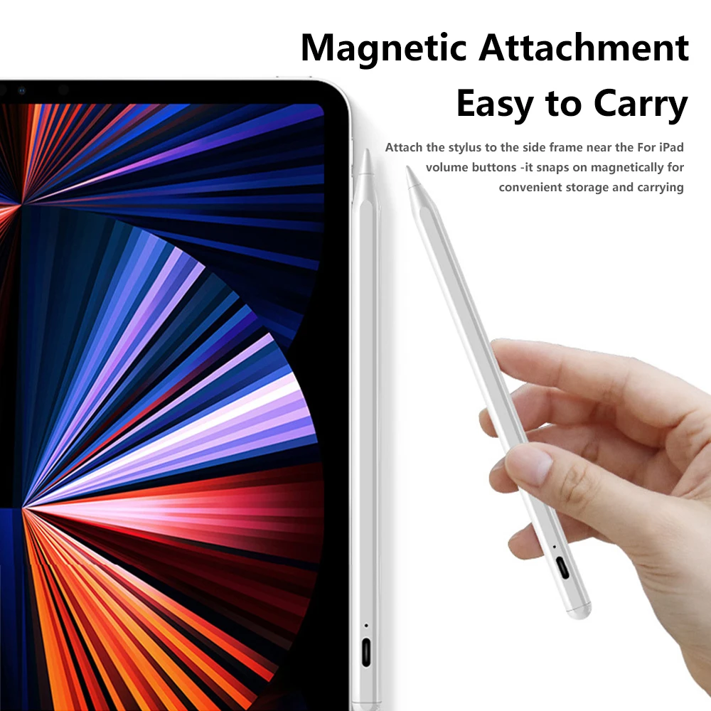 Magnetic Attach Stylus Pen for IPad/Phone/Tablets, Type-C Rechargeable, Palm Rejection, Compatible with 2018-2025 Models