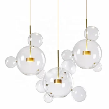 Popular creative golden hanging pendant light glass led modern decorative ceiling lamp bubble chandelier