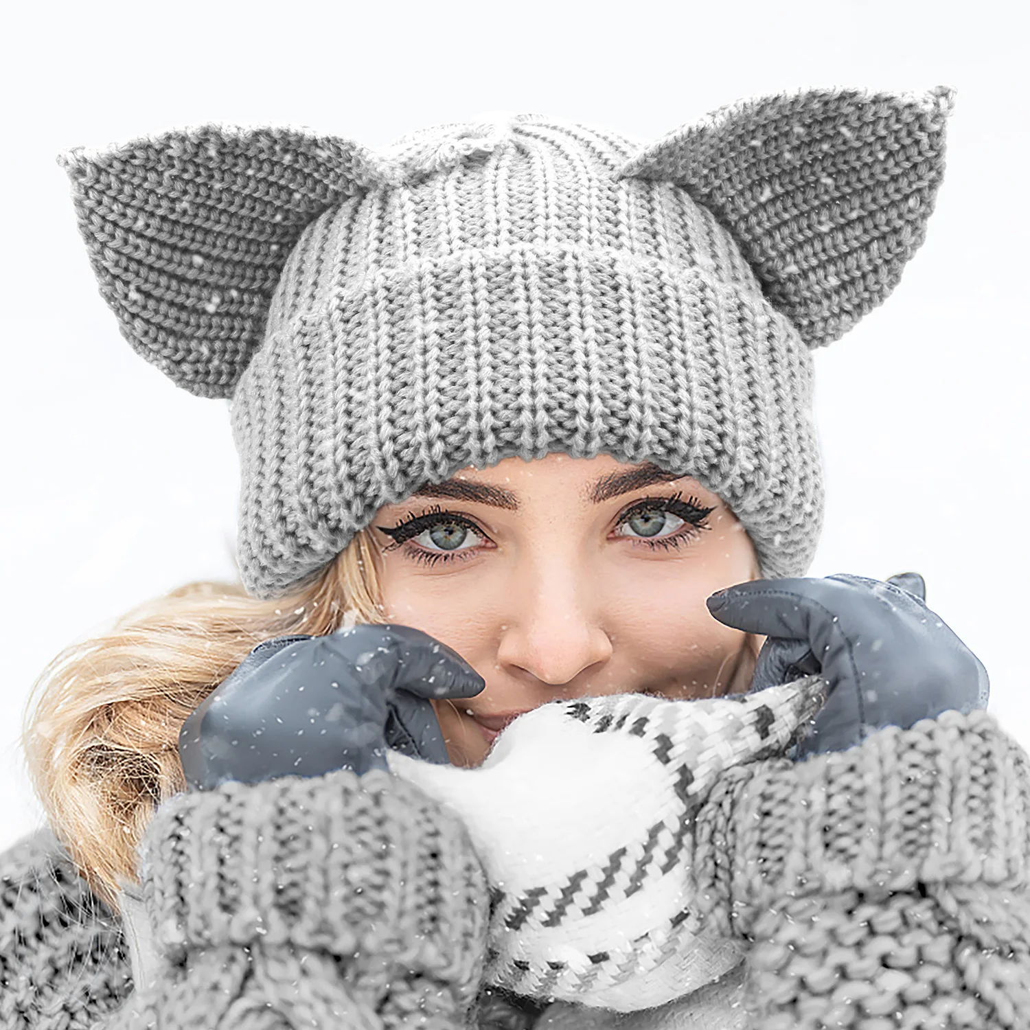 Unisex Winter Warm Y2k Women Men Big Cat Ears Crochet Knit Beanie Skull Hat  Women Men Cute Cat Ears Knit Beanie Slouchy Hat