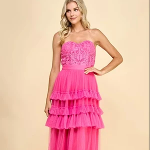 Women's Elegant Romantic Asymmetric Neck Maxi Dress Lace Bodice Tiered Ruffles Solid Summer Party Custom OEM/ODM Service Cute