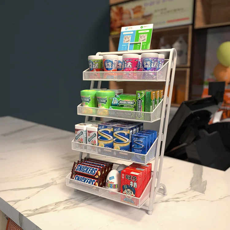 Custom Counter Top Candy Display Rack Metal Wire Desktop Groceries and Snacks Display Stand Racks for Sale