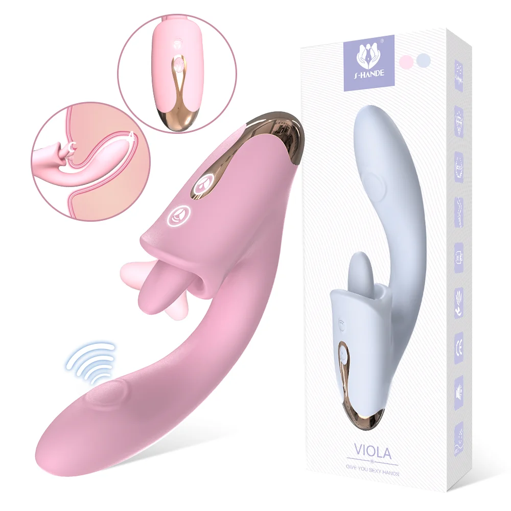 S-hande ali Baba 2 in 1 Metal Trim Adjustable Bend  Panting Clitoris Licking G Spot Vibrator Double-layer Medical Silicone