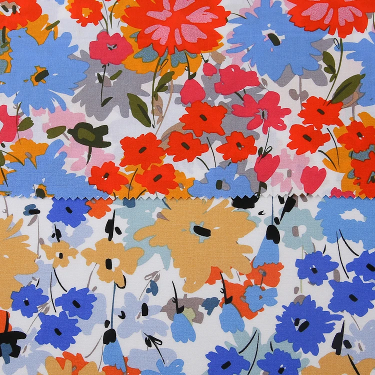 2024 Новое поступление дешевая тканая ткань из 100% вискозы и поплина с цветочным узором для женской одежды