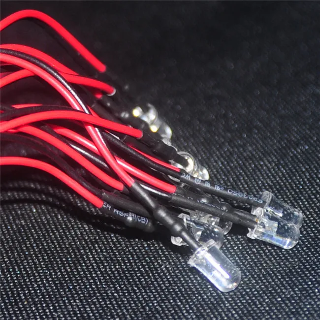 Small bulb 3V 5V 12V 5MM LED Diode Light Clear 20cm Cable Pre Wired With Plastic Holder