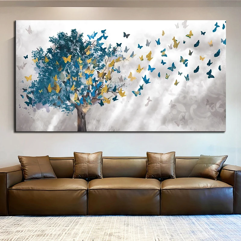 Butterfly Leaves Canvas Painting Tree Posters and Prints Modern Wall Art Pictures for Living Room Home Decor Cuadros