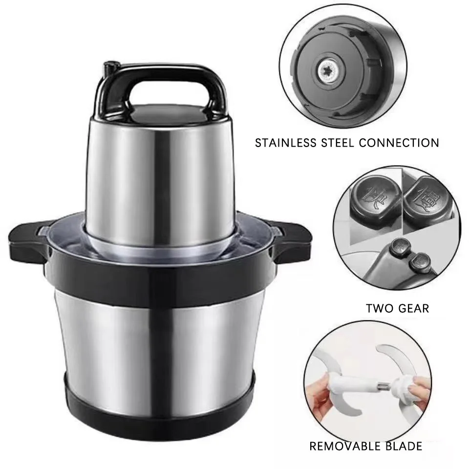 Multifunction 6L Large Capacity Yam Pounder Home Kitchen Food Grinders Stainless Steel Black Electric Mincer