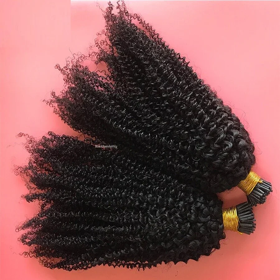 Extensii de păr uman creț, cu vârf I, tip I, cu fir pre-lipit Microlink Mongolian Remy Hair_voghion.com