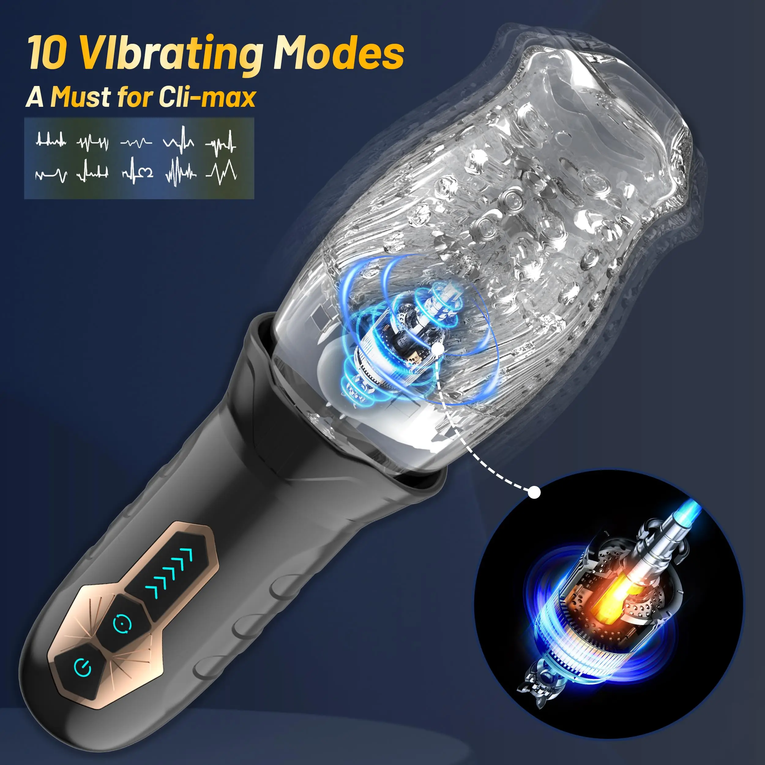 USB Rechargeable Deep Throat Spinning Vibrating Automatic Male Stroker Rotating Transparent Masturbator Cup for Men Rose Sex Toy