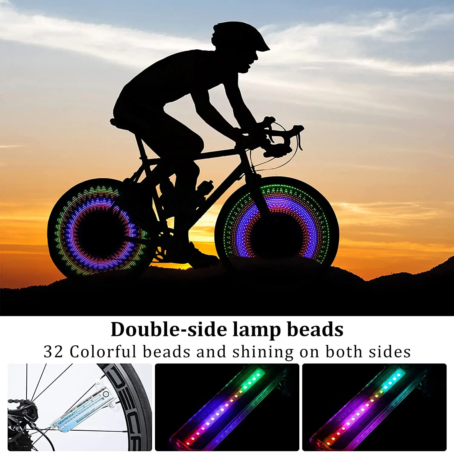 32 LED Patterns Bicycle Wheel Tire Spoke Light Cool Cycling Signal Rim Lights for MTB BMX Road Hybrid Bike