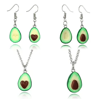 cheap wholesale cute fruit jewelry green avocado pendant necklace set jewelry