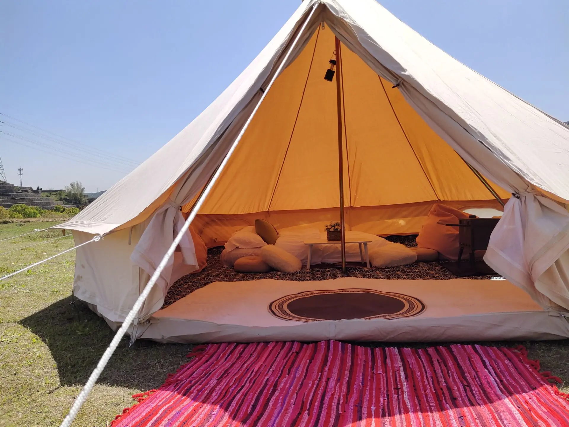 Luxury 5m Glamping Bell Tent Canvas Fire Resistant Outdoor Camping ...