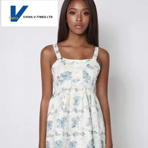 Printed Camisole Dress 100% Cotton French Resort Style Summer Dress Natural Front