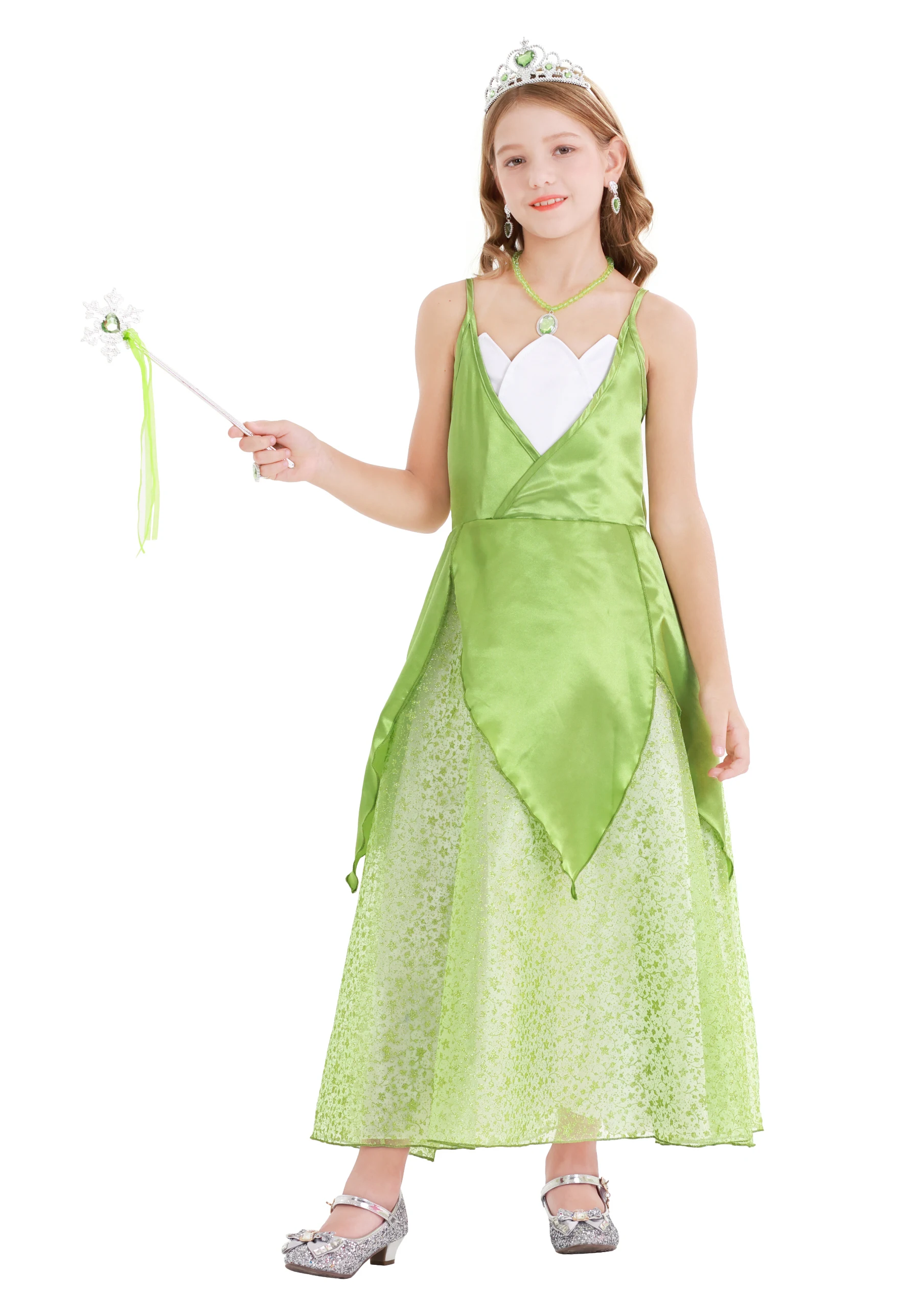 Tiana Fairy Outfit Princess Costume for Girls Toddler Princess Dress up  With Accessories Party Halloween Christmas Cosplay