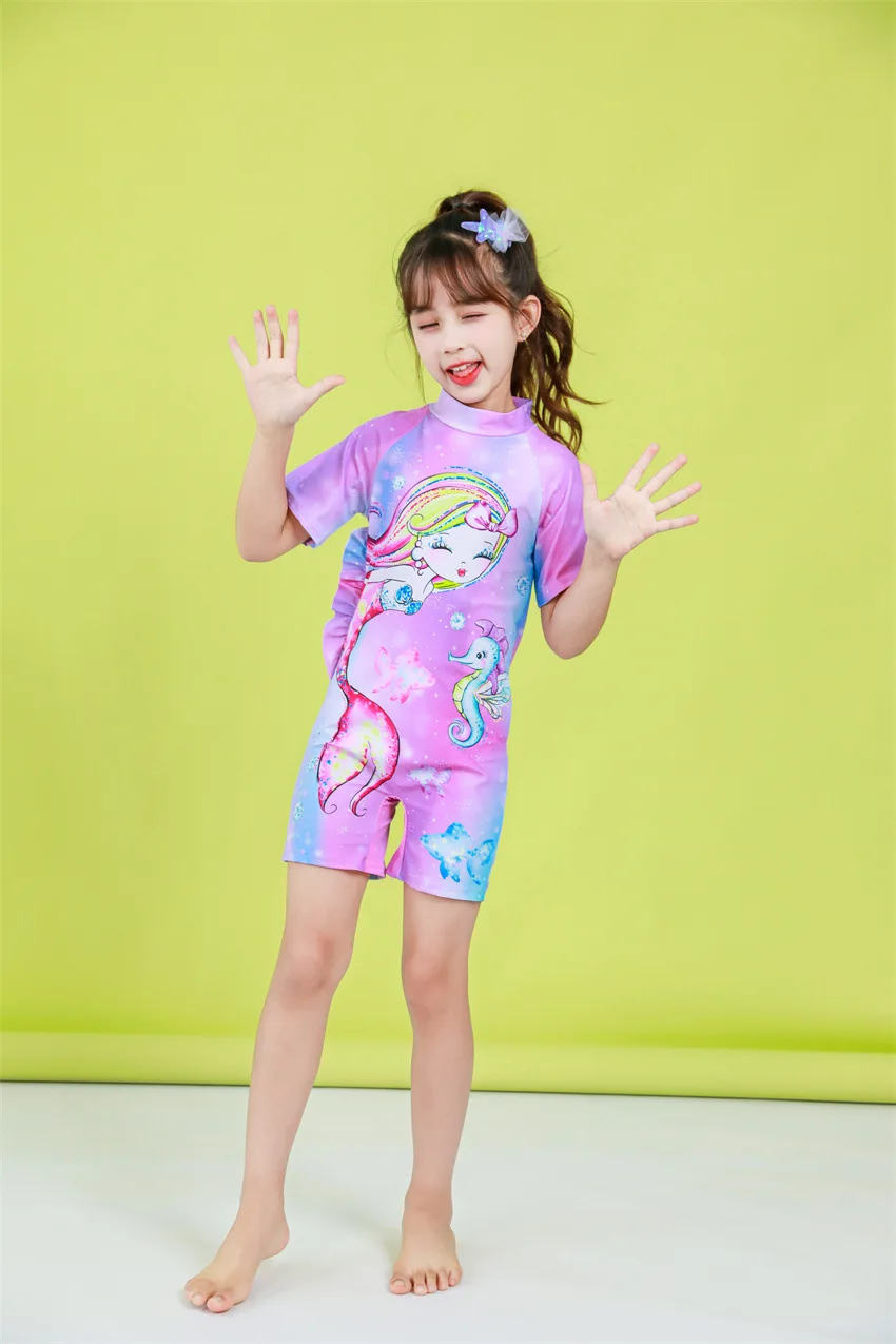 Kids Swimsuit 2024 Girls Swimsuit Cover Up Unicorn Design Short Sleeve ...