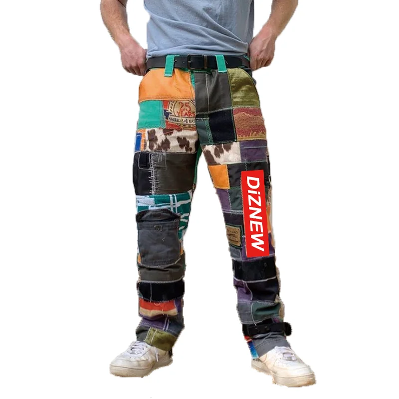 DiZNEW Custom Print Plus Size Patches Loose Cargo Pants Wash Men's Jeans details