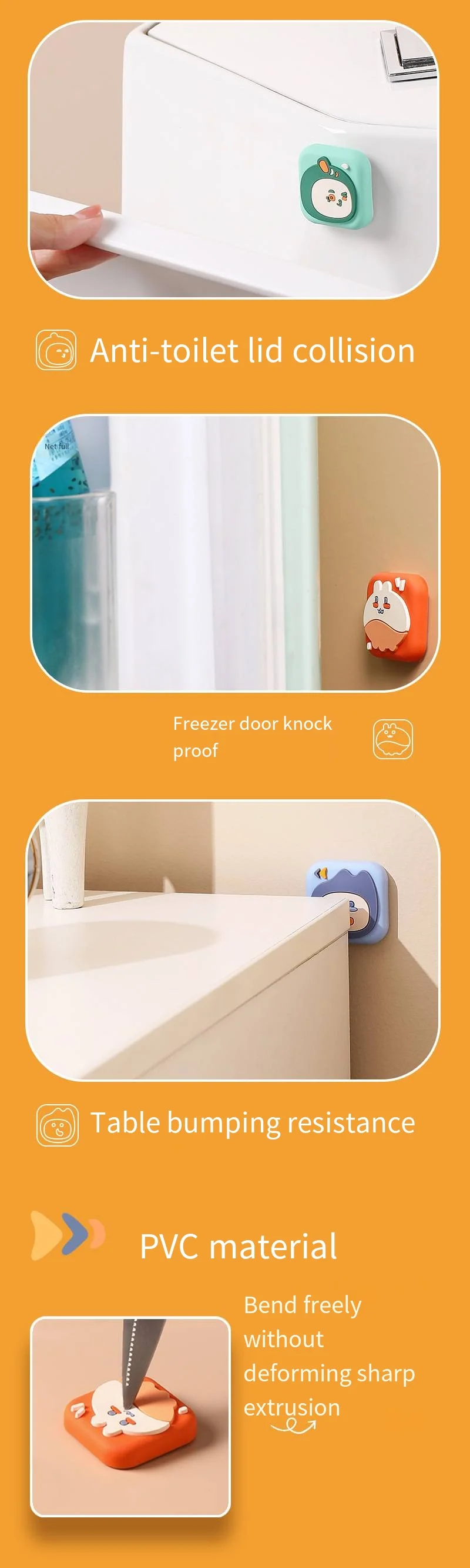 Doorknob anti-collision cushion cute cartoon home door anti-collision mute stick cabinet table behind the door details