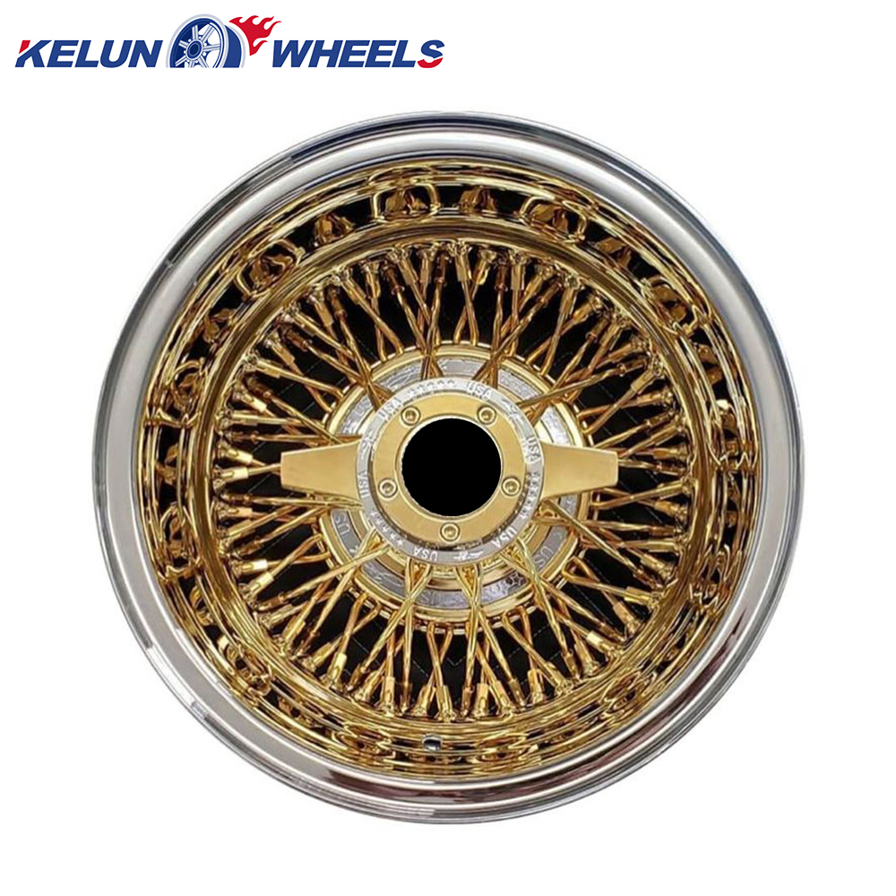 Lowrider 14x7 Reverse Chrome Rims - 13 Inch Gold Wire Wheels for