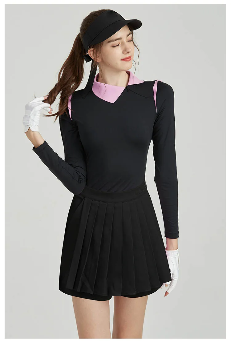Women's Golf Long Sleeve Diagonal Collar Tshirt Autumn Slim Golf Shirts Sports Jersey Ladies