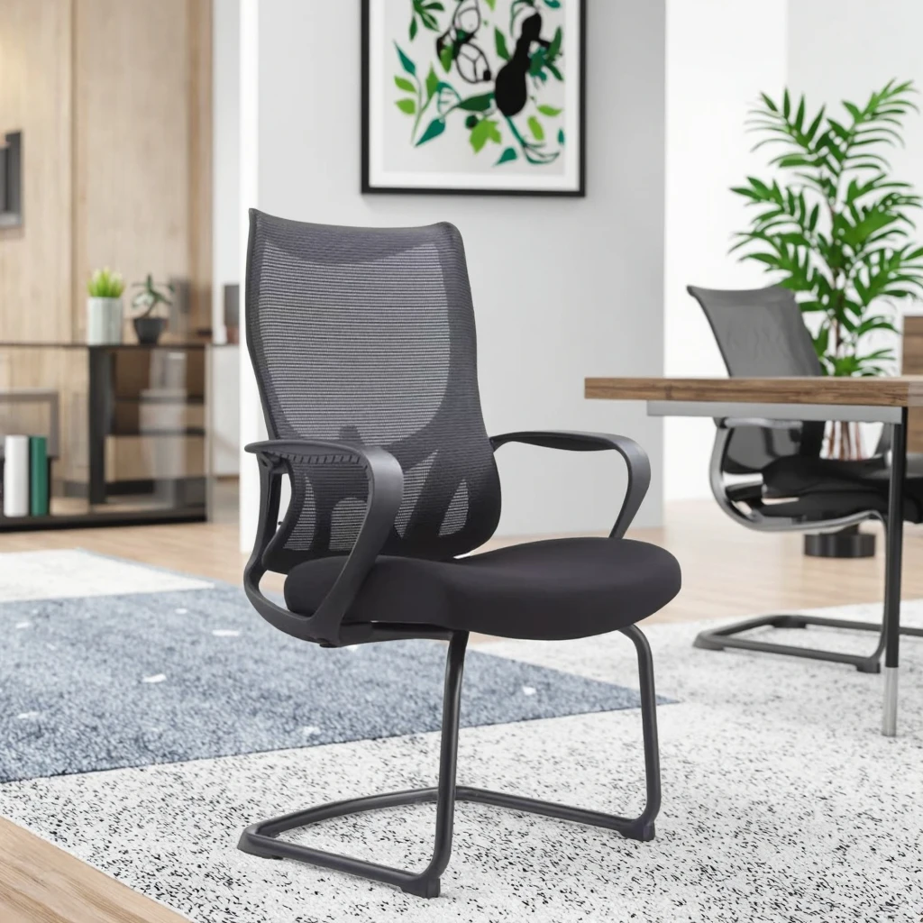 Black Matte Arched Frame Chair Fixed Armrest Ergonomic Support Modern Compact Design 2