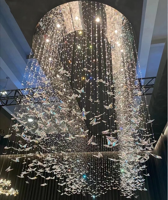 ECOJAS Modern Butterfly Chandelier Pendant Lights E26 LED Black Adjustable Height Luxury Crystal Home Decor Bedroom Sofa