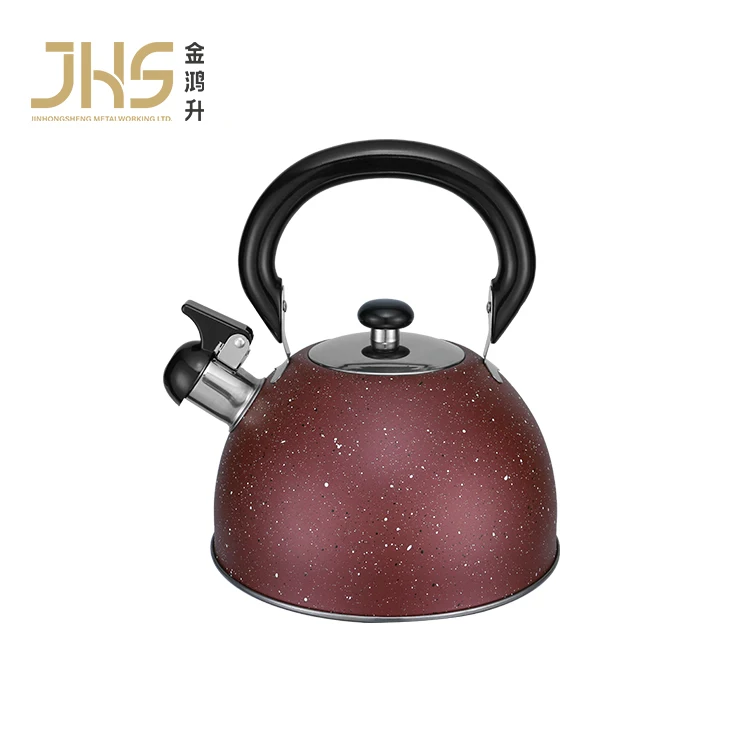 JHS OEM Red Color Coating With White Spot Stainless Steel Flat Bottom Kettle Coffee Tea Water Tea Pot Whistle Kettle