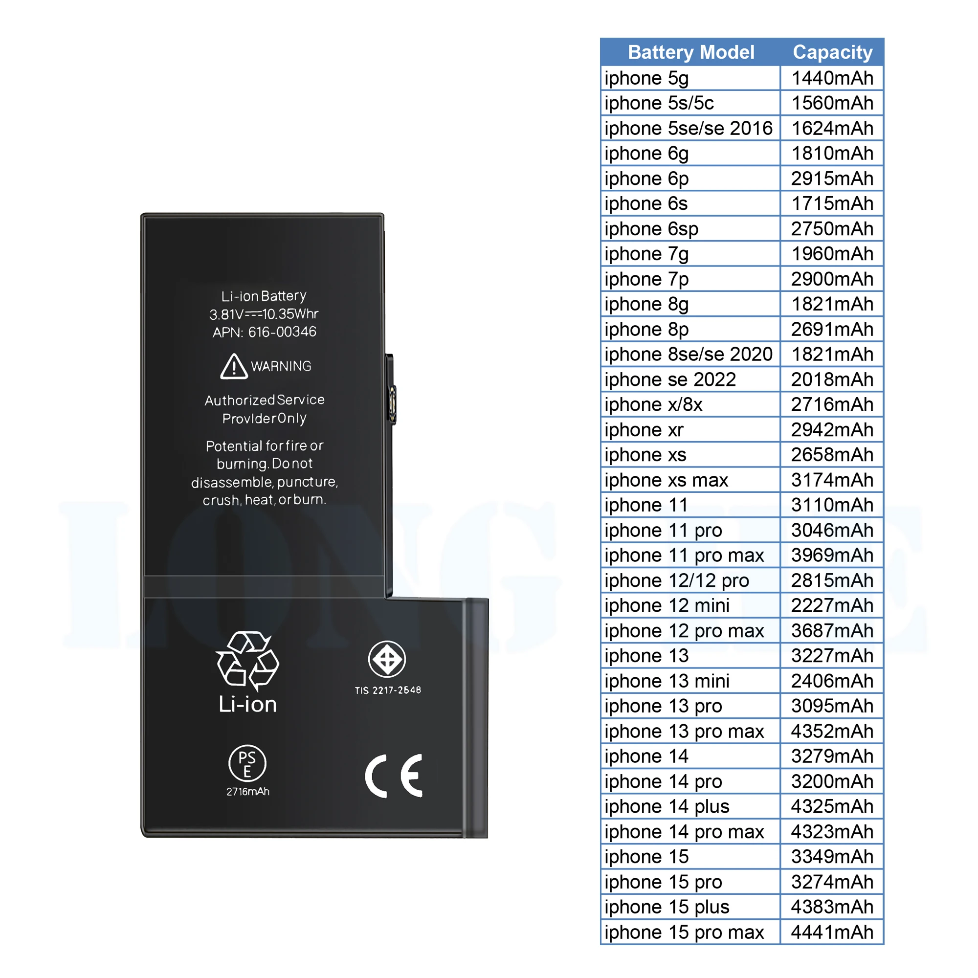 iPhone 11 Pro Max用 3969mAh リチウムイオンバッテリー - 1年保証