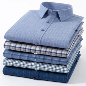 Business Casual Long-Sleeved Shirt for Men New Spring Autumn Plaid Striped Twill Quick Dry Sustainable 100% Cotton Breathable