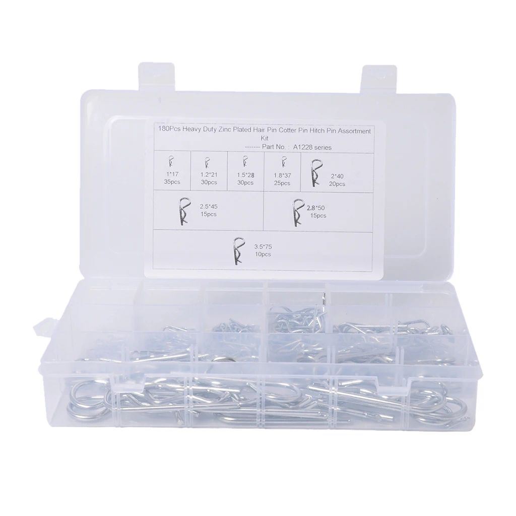 180pcs Hitch R Pin Clip Assortment Kit Tool Cotter Tractor Car Trailer Lock