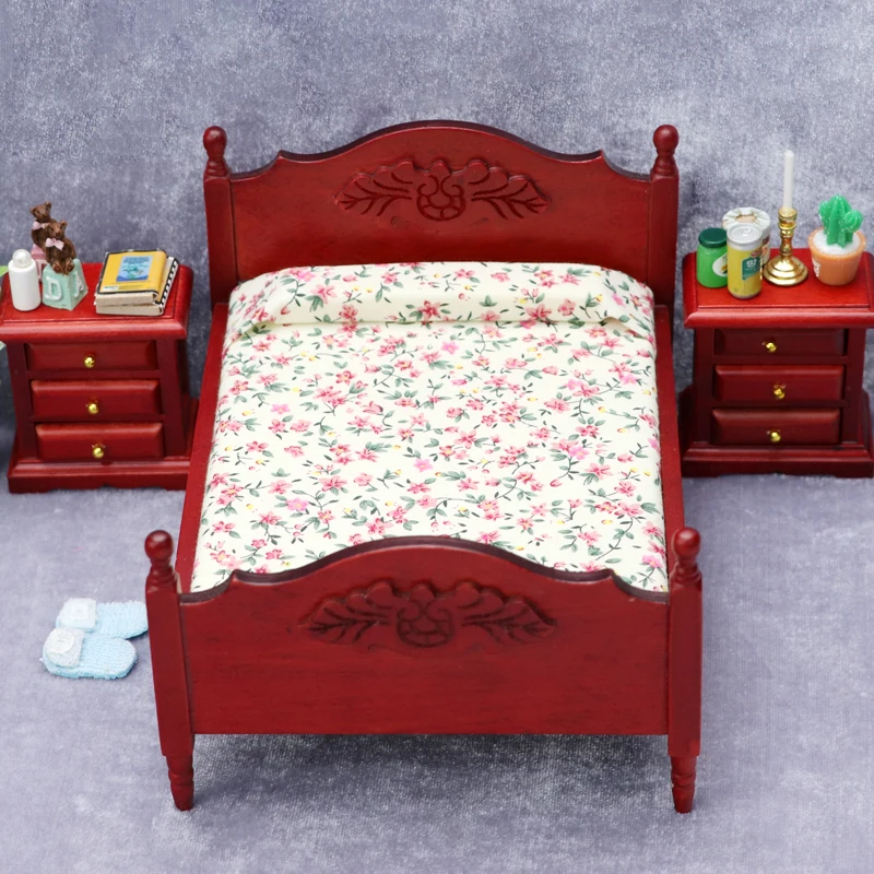 1:12 Scale Miniature Metal Bed – Dollhouse Furniture With Mattress & Pillow - View #3