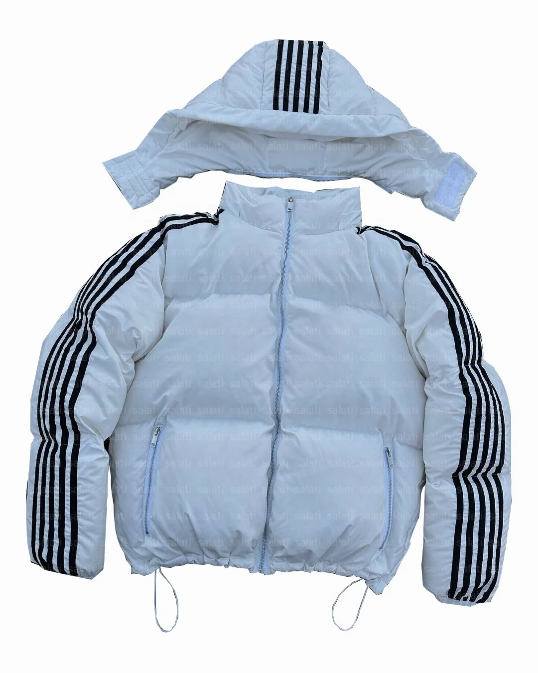 Salati Custom Y2K Detachable Hoodie Ripstop Warm Puffy Filled Quilted Padded Bubble Winter Goose Down Coat Puffer Jacket for Men gallery 2