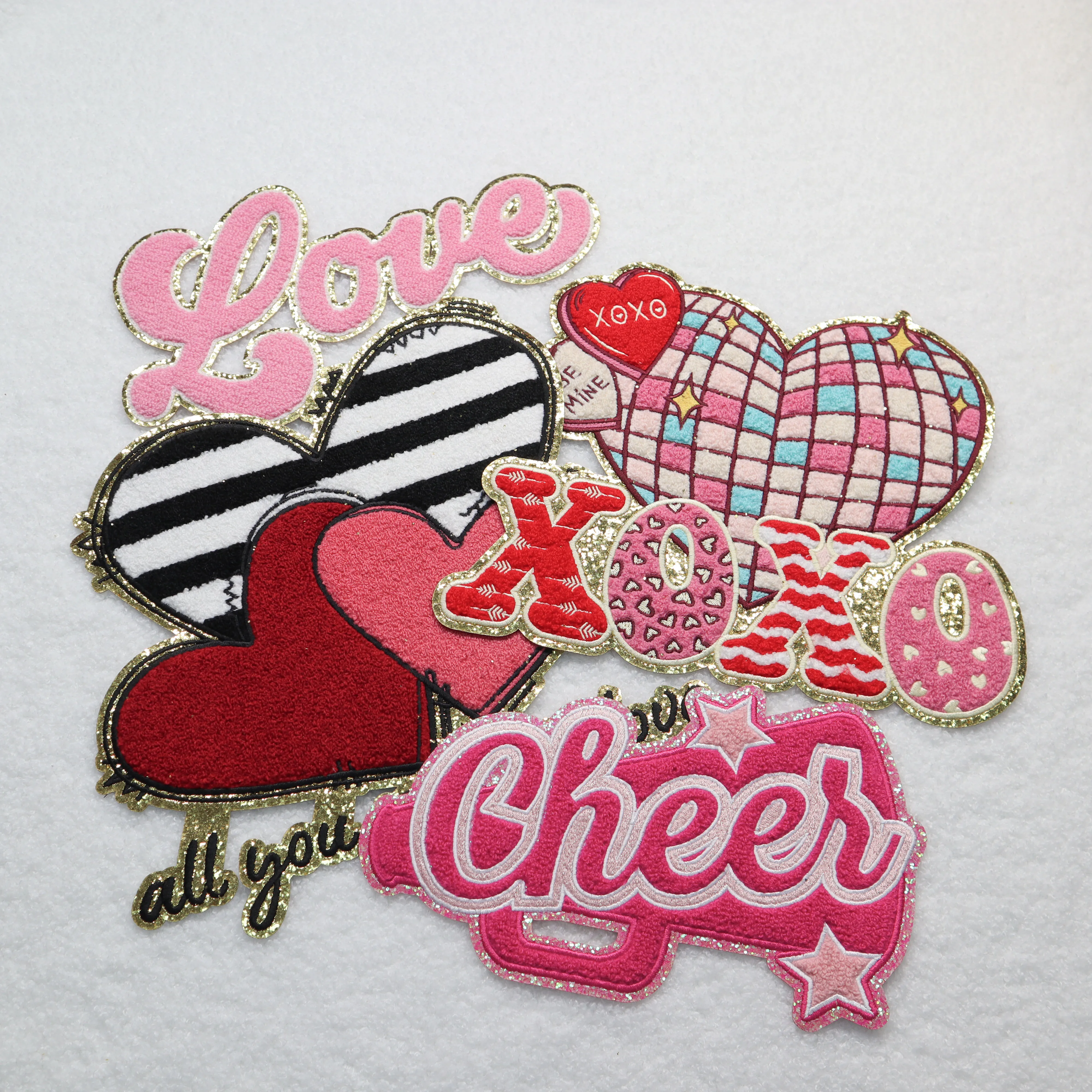 wholesale chenille valentines pink heart patches