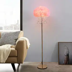 Luxury Modern Light Antique Corner Decorative Ostrich Feathers Shade LED Iron E27 Hotel Standing Floor Lamps