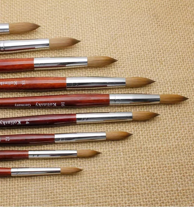 Оптовая цена, красная деревянная ручка, 100% чистая кисть Kolinsky, соболиный ворс, акриловая кисть для ногтей