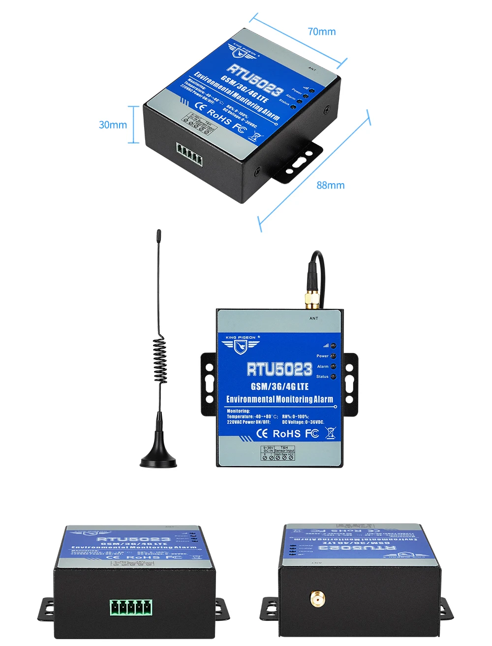 RTU5023 2G GSM Temperature Humidity Environment Alarm Power Lost SMS Alert Remote Monitoring DC Power Timer Report APP Control