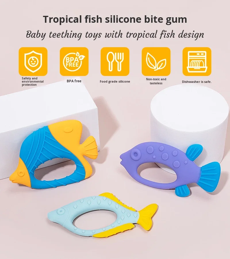 Fish Shaped Baby Food Grade Soft Silicone Soothing Chew Toy Suitable for Teething Babies to Grind Their Teeth factory