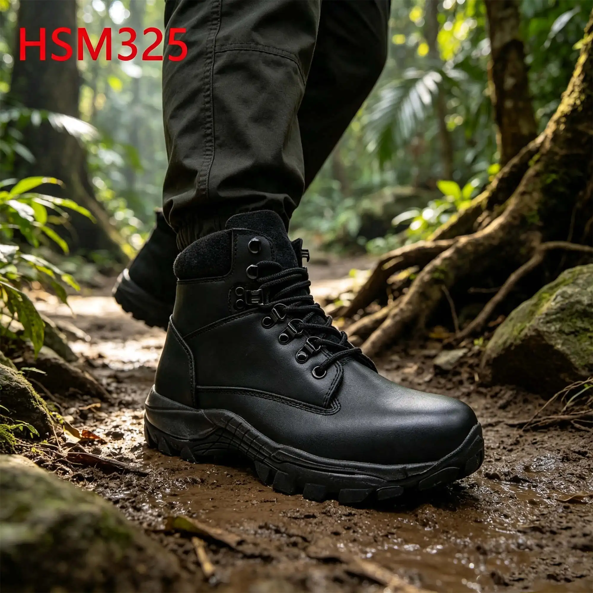 ZYF,steel toe insert Suede Leather Collar 6 Inch Men Leather Boots High-rebound PU+rubber Sole Hua Singh Marching BootsHSM325