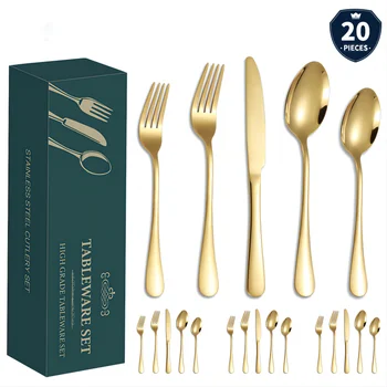 Amazon Hot Sale 1010 Stainless Steel Steak Knife Fork and Spoon 20 Piece Gift Box Cutlery Set