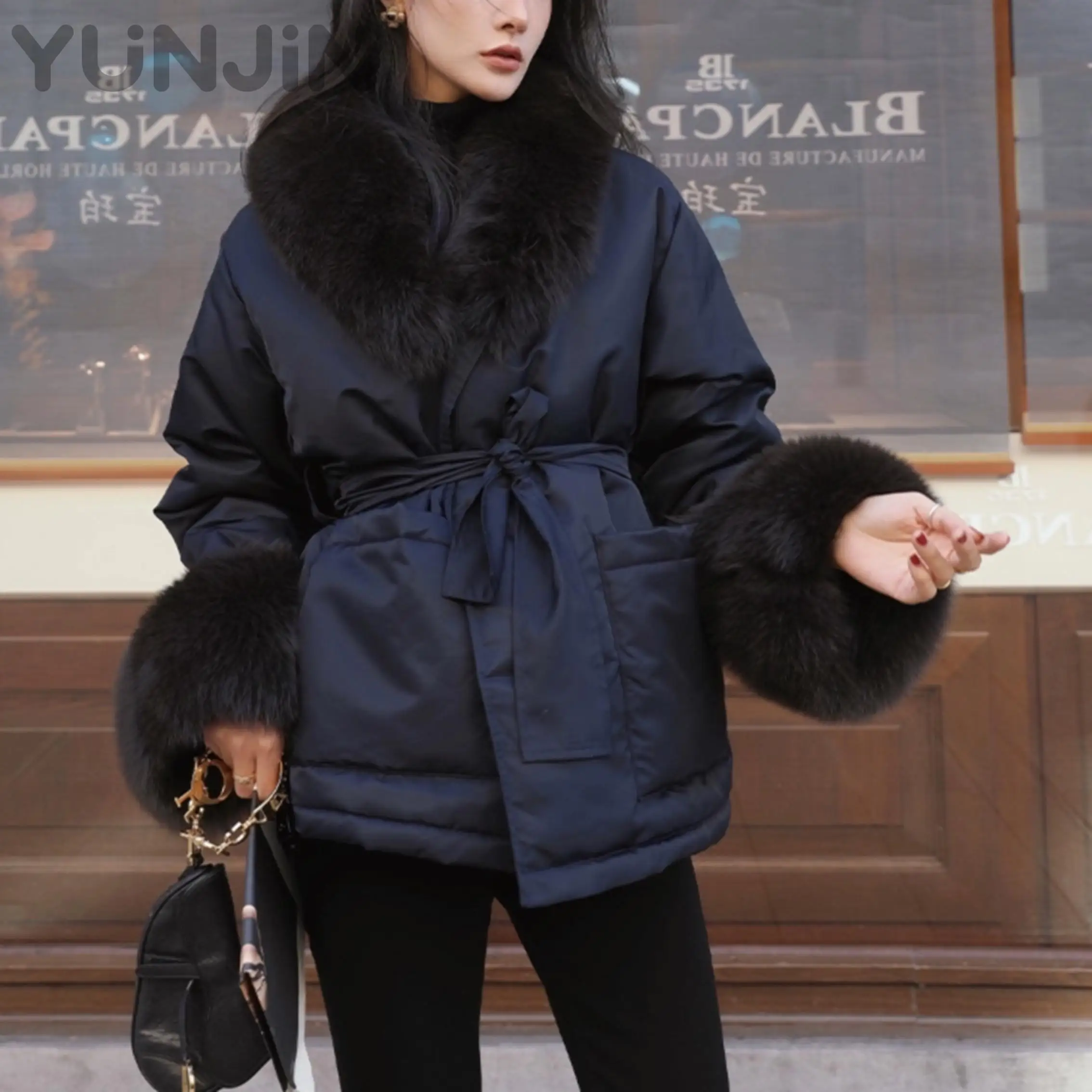 Winter Luxury Blue Fox Fur Thick Coat Women's