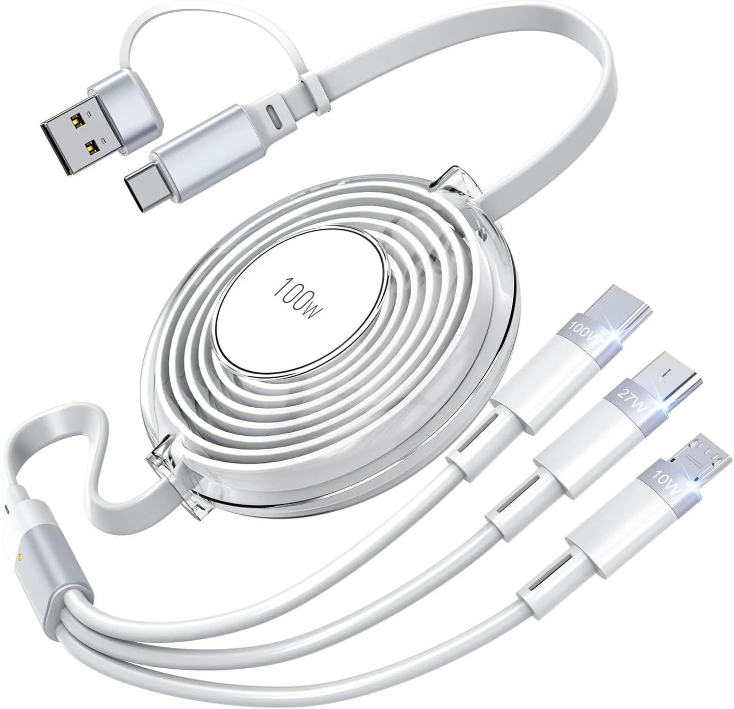 Durable Data Cable 3 in 1 USB PD 100W Fast Charging Cable Universal Multi Function Cell Phone/Type-C/Android Charger Cord