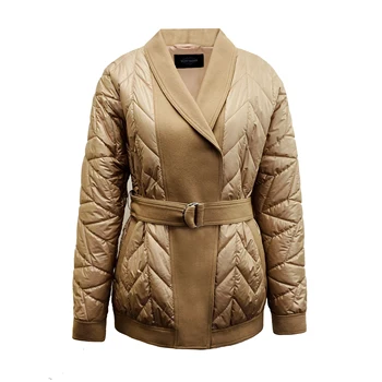 2023 very popular  women  Autumn and winter woolen spliced  quilting padding fashion jacket GRS optional Outdoor water repellent