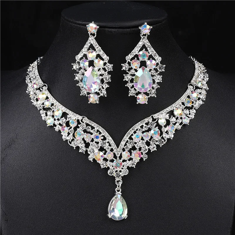 Elegant Rhinestone Necklace & Earrings Set