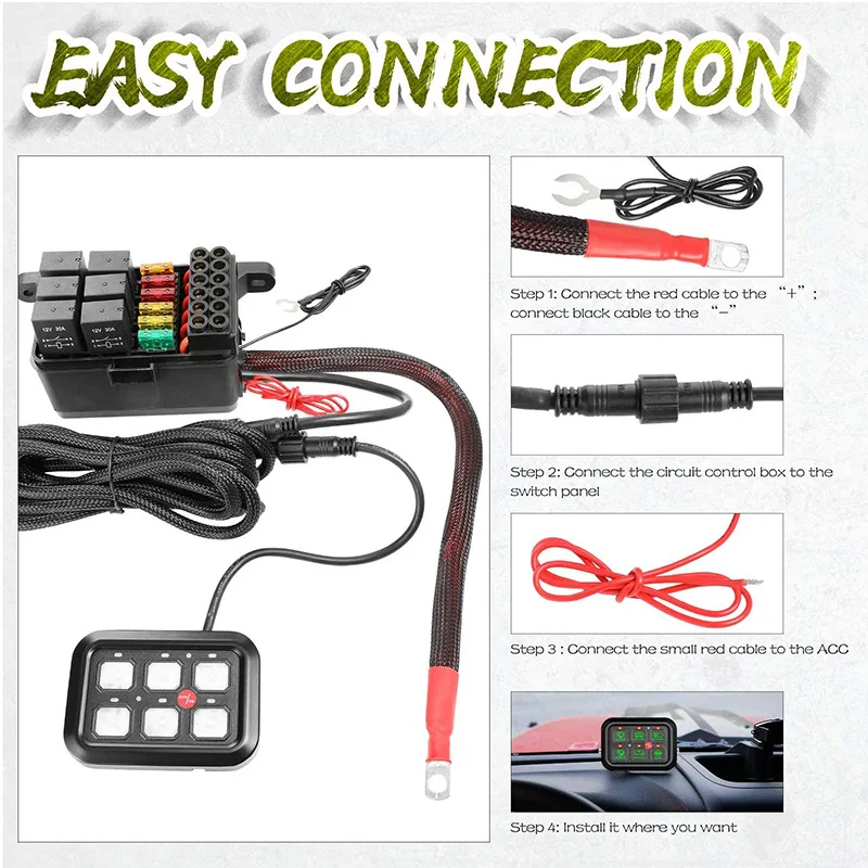 6 Gang Switch Panel OFF ROADTOWN Circuit Control Box Universal Button Switch Electronic Relay System Pod Touch Switch Box