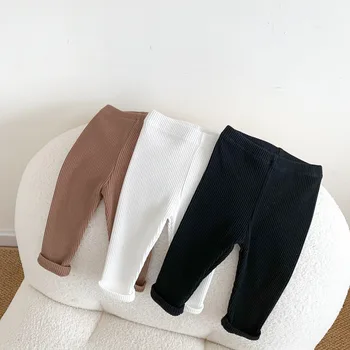 Baby Cotton Ribbed Leggings Solid Cotton Infant Stretch Pants Soft Comfortable Toddler Pants Kids Boys Girls Trousers
