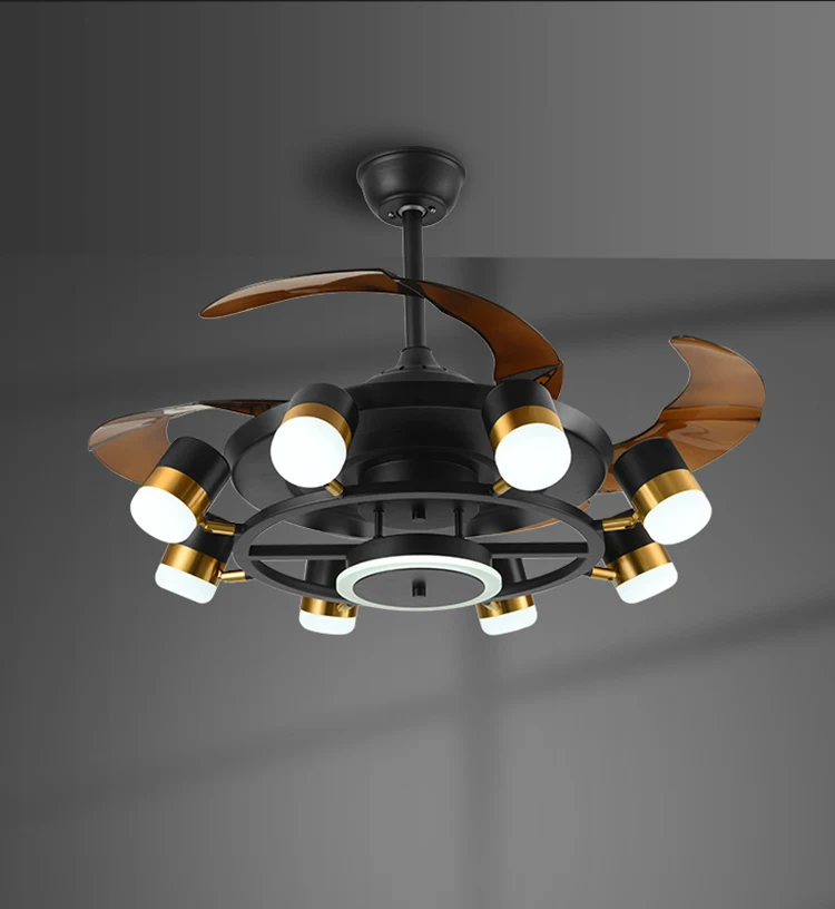 High Quality Modern invisible ABS blade ceiling fan chandelier lighting remote control pendant lamp with led light