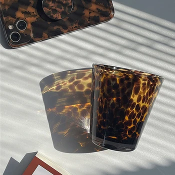 1pc Tortoiseshell Glass Cup Retro-style Leopard Print Glass Cup Suitable for Home Use Living Room or Bedroom As a Drinking Glass