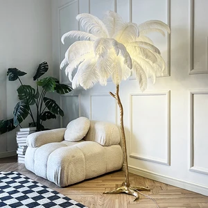 Moder Decorative Atmosphere Ostrich Feather Floor Light Bedroom Light Luxury Floor Lamps for Living Room Decor